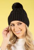Chunky Knit Pom Pom Beanie - Black / F/S image