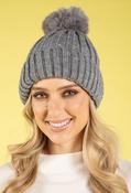 Chunky Knit Pom Pom Beanie - Grey / F/S image
