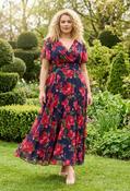Isabelle Curve+ Angel Sleeve Maxi Dress - Navy Red Pink / 18 image