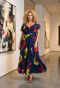 Kemi Bolero Wrap Bodice Maxi Curve+ Dress - Navy/Red / 26 image