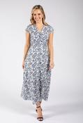 Floral Print Sleeveless Wrap Midi Dress - Navy/Cream / 12