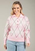 Gold Button Argyle Knit Jumper - Pink / M/L image