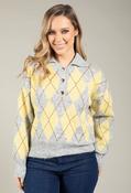 Gold Button Argyle Knit Jumper - Yellow / S/M