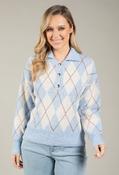Gold Button Argyle Knit Jumper - Blue / S/M image