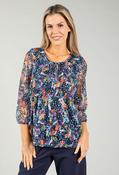 Plisse Pleated Floral Lace Blouse - Navy Mix / 12 image