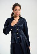 Sophisticated Fitted Peplum Blouse - Navy / 16 image