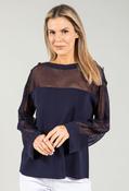 Fine Knit Mesh Panel Top - Navy / L/XL