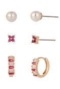 Fuchsia Studded Multi-Pack of Earrings - Gold / One image