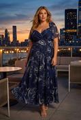 Kemi Bolero Wrap Bodice Maxi Curve+ Dress - Navy / 26 image