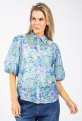 Floral Balloon Sleeve Blouse - Blue / 10 image
