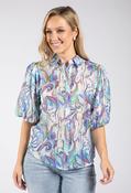 Abstract Balloon Sleeve Blouse - Blue / 14 image