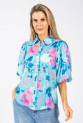 Floral Balloon Sleeve Blouse - Blue / 12 image