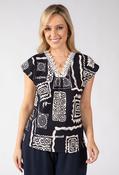Tidore Abstract Print Top - Navy / 16