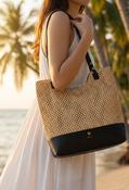 Large Straw Shopper Bag - Black / F/S