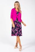 2 Piece Leaf Print Dress - Navy/Fushia / S image