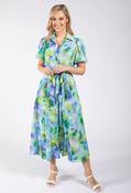 Balloon Sleeve Shirt Dress - Blue/Green / XL image