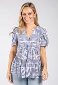 Geometric Print Tiered Blouse - Navy/White / S image