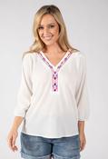 Brielle Aztec Trim Blouse - White / 16 image