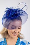 Feather &amp; Diamante Detail Fascinator - Royal Blue / One image