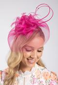 Feather &amp; Diamante Detail Fascinator - Fushia / One image