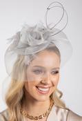 Feather &amp; Diamante Detail Fascinator - Light Grey / One image