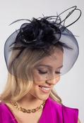 Feather &amp; Diamante Detail Fascinator - Navy / One image