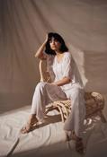 Chiffon Jacquard Dot Print Wide Trousers - Taupe / 14