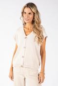 Gold Button Knitted Vest - Beige / F/S