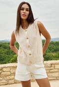 Gold Button Knitted Vest - Beige / M image