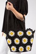Crochet Knit Daisy Tote Bag - Black / F/S image