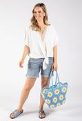 Crochet Knit Daisy Tote Bag - Blue / F/S