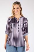 Boni Striped Blouse - Navy/Pink / 10