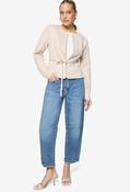 Faux Leather Peplum Jacket - Beige / 42