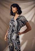 Satin Abstract Print Boxy Top - Black / 12