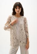 Embroidered Floral Open-front Cardigan - Beige / 8