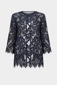 Embroidered Floral Open-front Cardigan - Navy / 10