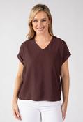 Crinkle Effect V-Neck Top - Chocolate / 34 image
