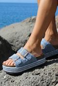 Crochet Platform Slide - Blue / 36