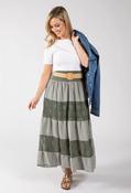 Gingham &amp; Lace Midi Skirt - Green / F/S image