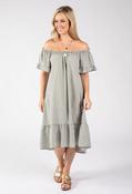 Off the Shoulder Gingham Dress - Green / F/S image