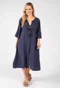 Linen Look Relaxed Dress - Navy / F/S image