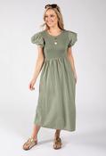 Puff Sleeve Summer Dress - Khaki / F/S image