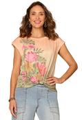 Cap Sleeve Floral Top - Peach / XL image