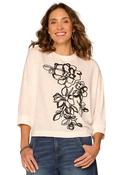 3/4 Sleeve Floral Top - Off White / XL image