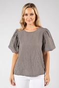 Gingham Puff Sleeve Top - Brown / F/S image