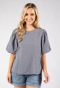 Gingham Puff Sleeve Top - Navy / F/S image