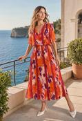 Abstract Plisse Pleated Pop Over Dress - Orange / F/S image