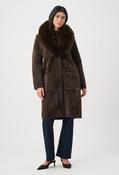 Open-front Fur Collar Coat - Brown / M image