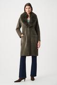 Open-front Fur Collar Coat - Khaki / L image