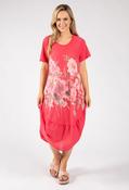 Balloon Hem Floral Dress - Coral / F/S image